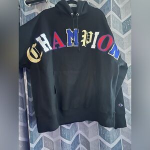Vintage Champion Mens 2x Reverse Weave Black PullOver Hoodie MultiColor Logo